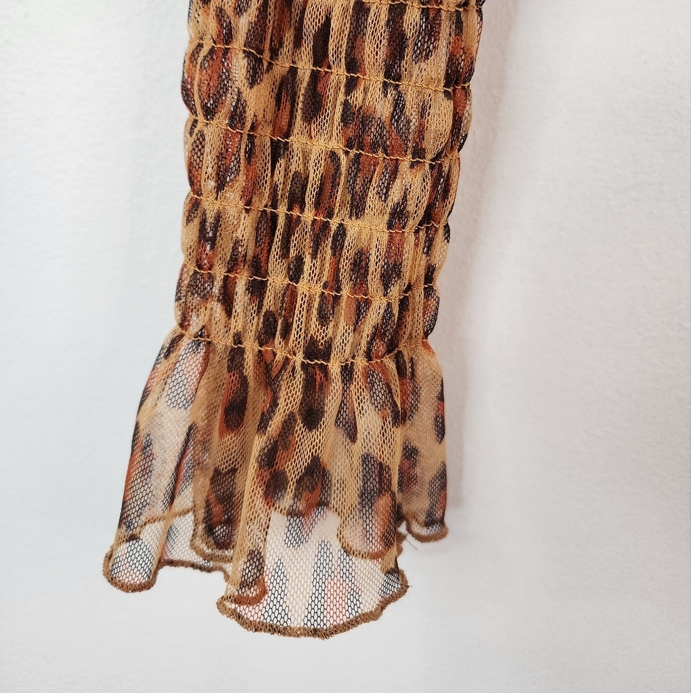 Free People Women's Leopard Print Smock Crop "Hello There" Sheer L/S Top, sz SM - Picture 11 of 12